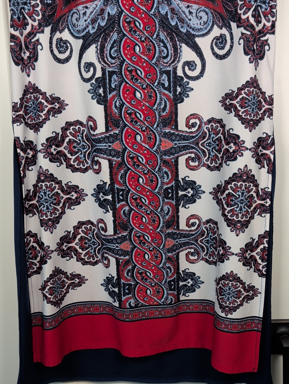 Melissa Paige White Navy Red Paisley Print Sleeveless Shift Dress - Picture 6 of 10